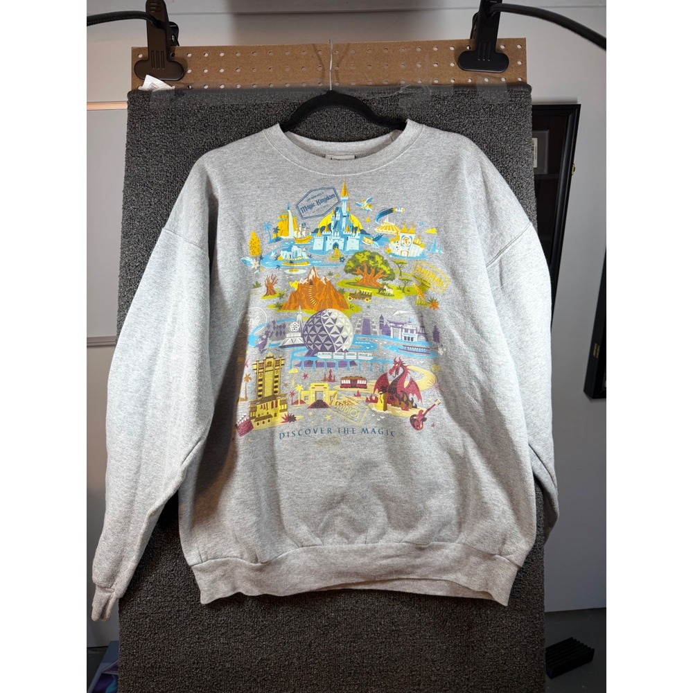 Disney Parks Sweatshirt Adult Large Gray Discover the Magic WDW Graphic Hanes
